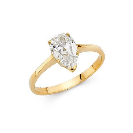 14K Gold Pear Solitaire Engagement Ring - Yellow Gold