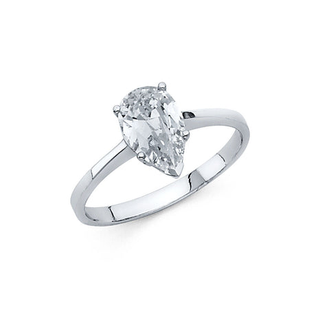 14K Gold Pear Solitaire Engagement Ring - White Gold