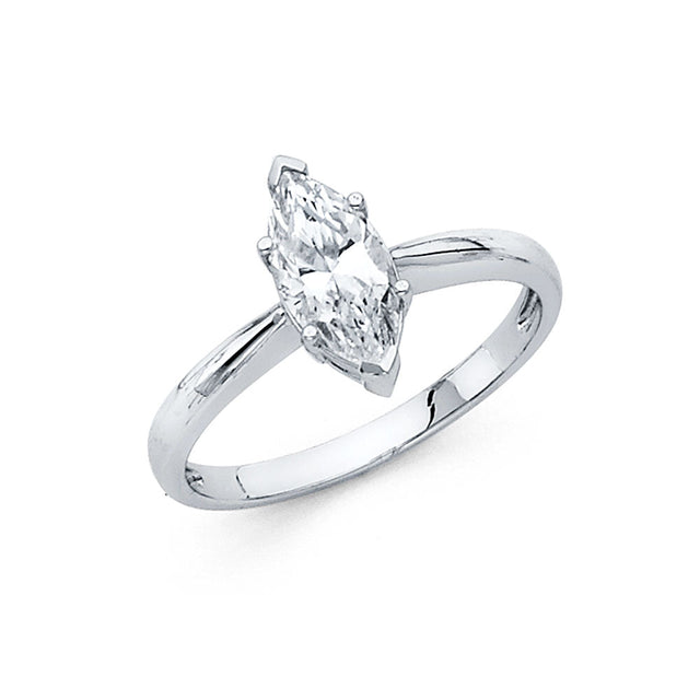 14K Gold Marquise Solitaire Engagement Ring - White Gold