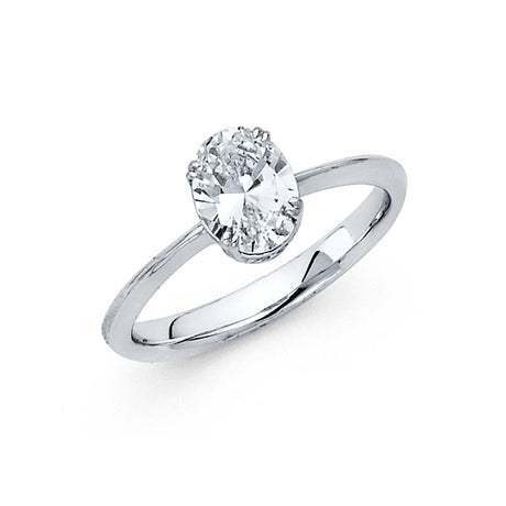 14K Gold Oval Solitaire Engagement Ring - White Gold