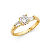 14K Yellow Gold Oval Baguette Three-Stone Engagement Ring