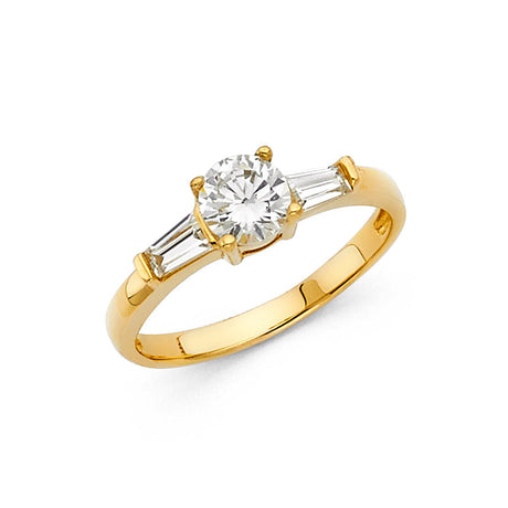 14K Yellow Gold Oval Baguette Three-Stone Engagement Ring