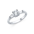 14K White Gold Round Baguette Three-Stone Engagement Ring