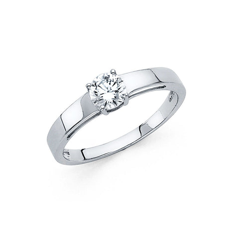 14K Gold Round Wide-Shank Solitaire Engagement Ring - White Gold