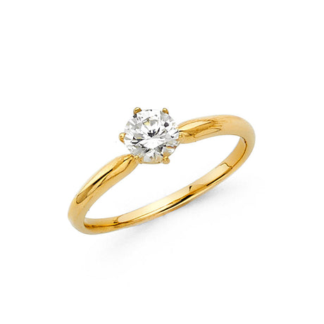 14K Yellow Gold Round CZ Solitaire Engagement Ring