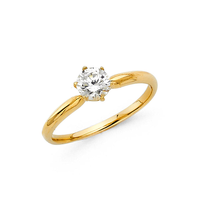 14K Yellow Gold Round CZ Solitaire Engagement Ring