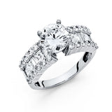 14K Gold Round Multi-Row Side-Stone Engagement Ring – 0.50 ct - White Gold
