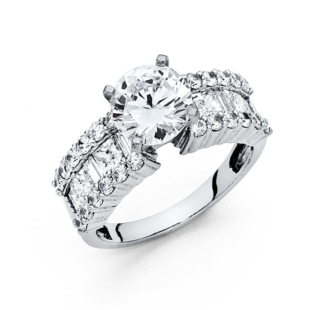 14K Gold Round Multi-Row Side-Stone Engagement Ring – 0.50 ct - White Gold