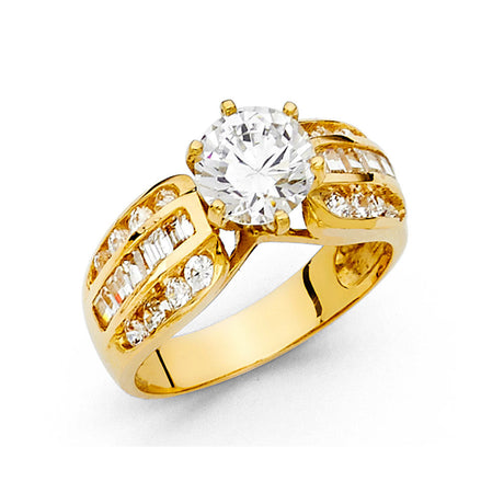 14K Yellow Gold Round Wide Split-Shank Side-Stone Engagement Ring