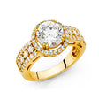 14K Yellow Gold Round Halo Multi-Row Pavé Engagement Ring