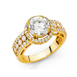 14K Yellow Gold Round Halo Multi-Row Pavé Engagement Ring