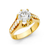 14K Gold Round Split Shank Side Stone Engagement Ring - Yellow Gold