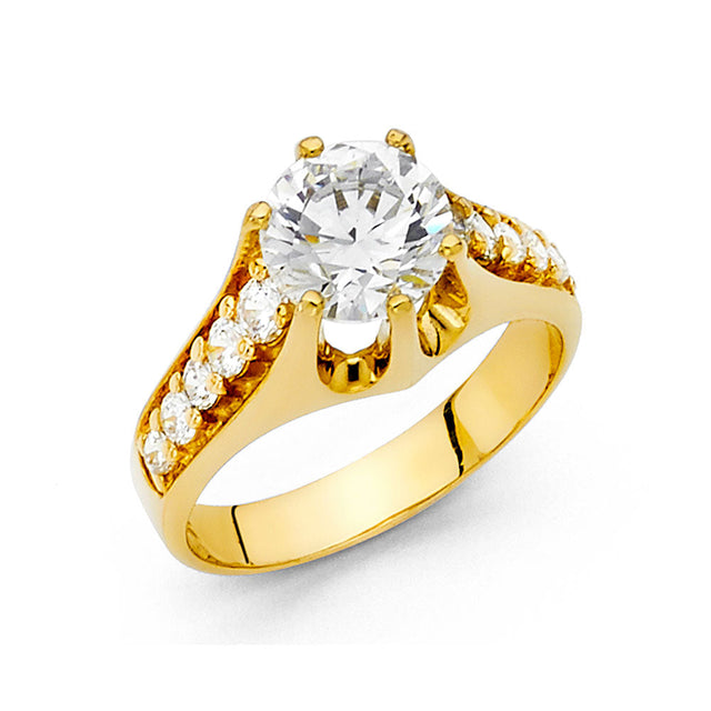 14K Gold Round Split Shank Side Stone Engagement Ring - Yellow Gold