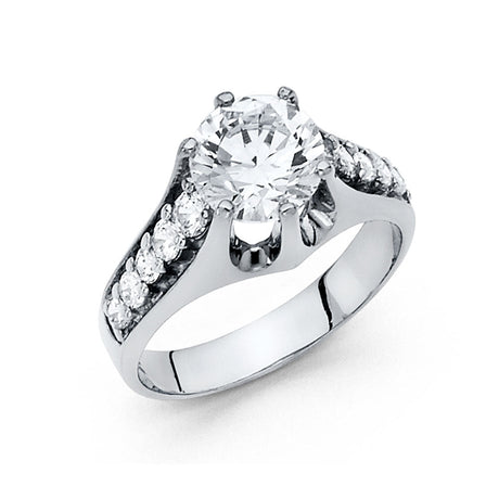 14K White Gold Round Split Shank Side Stone Engagement Ring