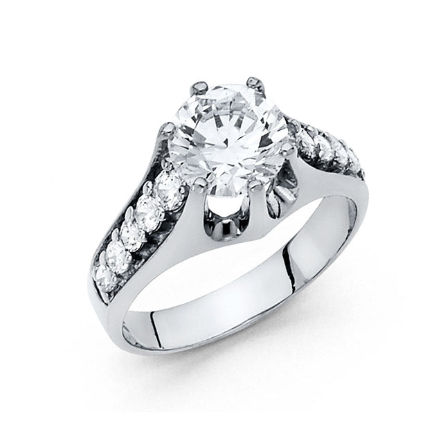 14K White Gold Round Split Shank Side Stone Engagement Ring