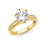 14K Yellow Gold Round Pavé Side Stone Engagement Ring
