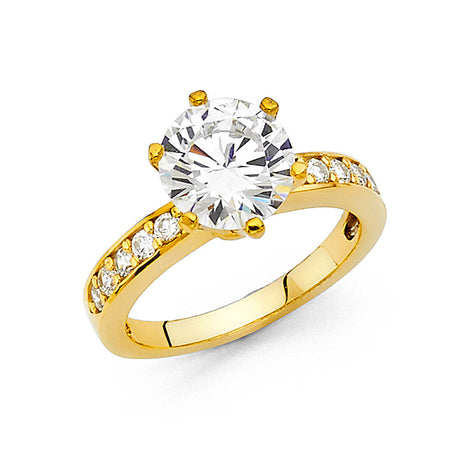 14K Yellow Gold Round Pavé Side Stone Engagement Ring