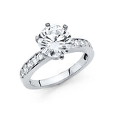 14K Gold Round Pavé Side Stone Engagement Ring - White Gold