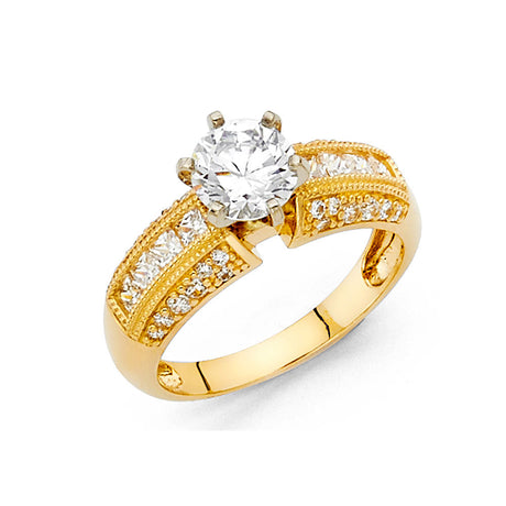 14K Yellow Gold Round Wide Split-Shank Side-Stone Engagement Ring – 0.50 ct
