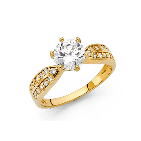 14K Yellow Gold Round Pavé Solitaire Engagement Ring
