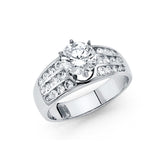 14K Gold Round Wide Side Stone Engagement Ring - White Gold