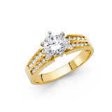 14K Yellow Gold Round Wide Pavé Solitaire Engagement Ring