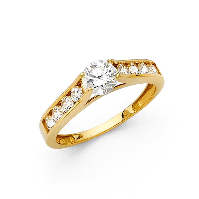 14K Yellow Gold Round Split Shank Side Stone Engagement Ring – 0.70 ct