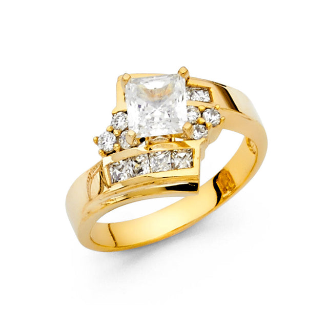 14K Yellow Gold Princess Twist Three-Stone Engagement Ring