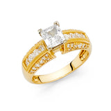14K Yellow Gold Princess Pavé Side Stone Engagement Ring – 0.70 ct