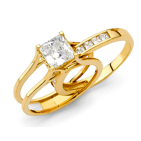 14K Yellow Gold Princess Split Shank Side Stone Engagement Ring – 0.70 ct