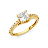 14K Yellow Gold Princess Pavé Solitaire Engagement Ring