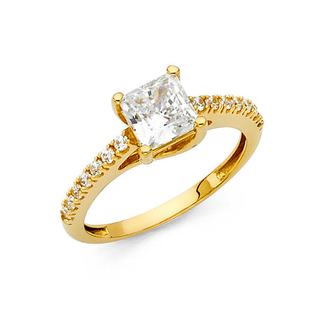 14K Yellow Gold Princess Pavé Solitaire Engagement Ring
