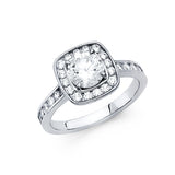 14K White Gold Cushion Halo Engagement Ring