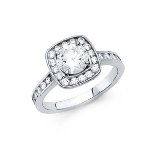 14K White Gold Cushion Halo Engagement Ring