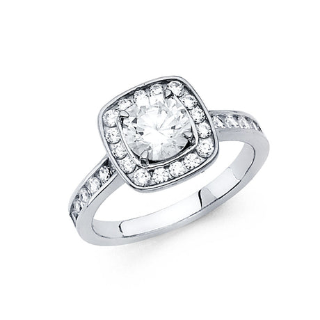14K White Gold Cushion Halo Engagement Ring
