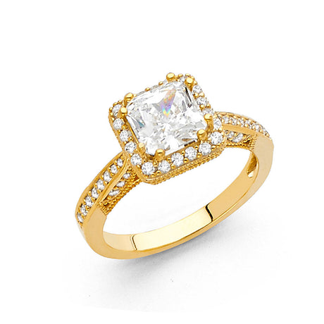 14K Yellow Gold Princess Pavé Halo Engagement Ring