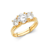 14K Yellow Gold Three-Stone Round Bridal Engagement Ring Set