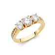 14K Yellow Gold Round Pavé Three-Stone Engagement Ring