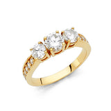 14K Yellow Gold Round Pavé Three-Stone Engagement Ring