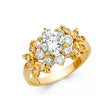 14K Yellow Gold Round Cluster Side Stone Engagement Ring