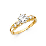 14K Yellow Gold Round Baguette Side Stone Engagement Ring