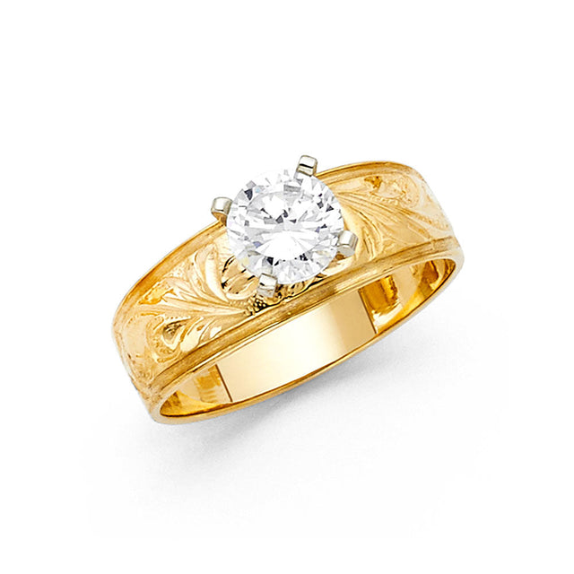 14K Yellow Gold Round Vintage Solitaire Engagement Ring