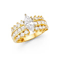 14K Yellow Gold Pear Wide Pavé Side Stone Engagement Ring