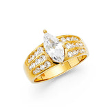14K Yellow Gold Pear Pavé Side Stone Engagement Ring