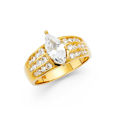 14K Yellow Gold Pear Pavé Side Stone Engagement Ring
