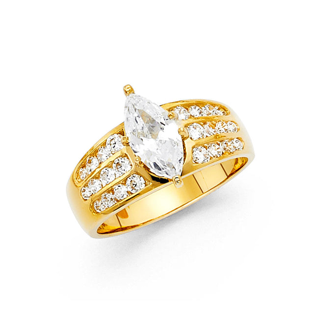 14K Yellow Gold Pear Pavé Side Stone Engagement Ring