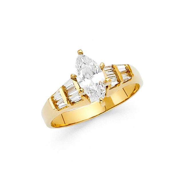 14K Yellow Gold Marquise Baguette Side Stone Engagement Ring – 0.70 ct