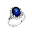 14K White Gold Oval Simulated Blue Sapphire Vintage Halo Ring