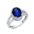 14K White Gold Oval Simulated Blue Sapphire Double Halo Ring