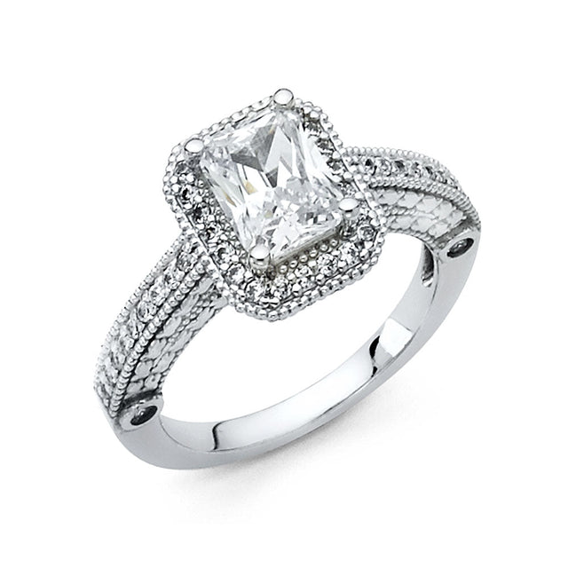 14K White Gold Princess Vintage Halo Engagement Ring